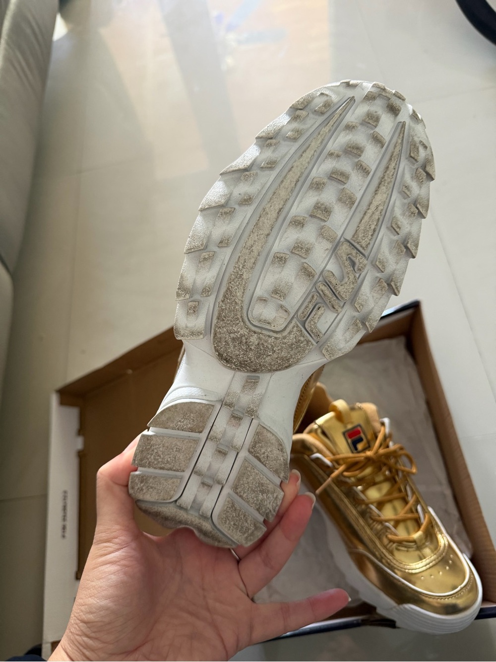 Fila Gold Metallic Chunky Sneakers with White Sole - Picture 6 of 9